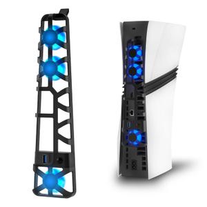 HEATFUN Cooling Fan for PS5 Pro Console, Triple High-Speed Fans with Adjustable Speeds, USB Port and Blue LED Light, Quiet Cooler Accessory for Gaming Setup