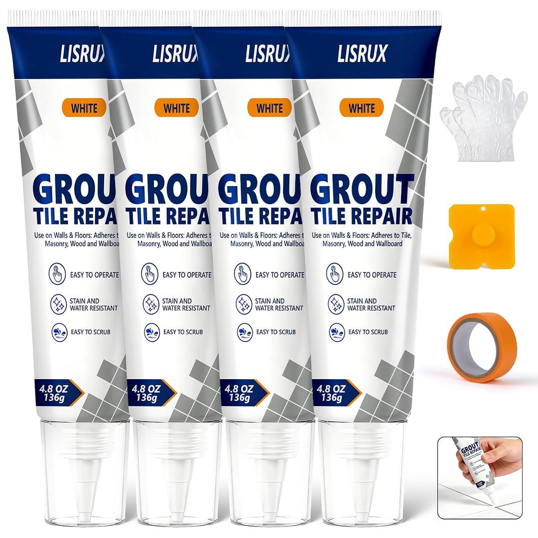 2 x Tile Grout Repair Kit, 4 Pack Fast Drying Grout Filler for Shower, Bathroom & Kitchen, Waterproof Tile Grout Paint, Grout Sealer Restores and Renews Tile Gaps, Joints, Lines (White, 4.8oz / 136g Each)