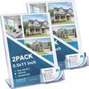 Vicenpal Acrylic Flyer Stand Sign Holder with Business Card Holder 8.5 x 11 Clear Brochure Display Stand with Business Card Pocket for Magazine Pamphlet Booklets Menu Desktop(2 Pcs)