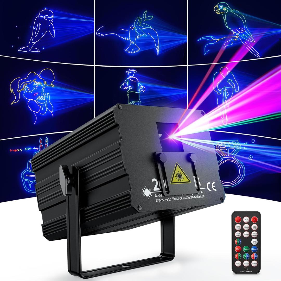 DJ Laser Light with App Control, 3D Animation Party Lights, DMX512/Sound Activated/Remote Control, Laser Light Show Projector Ideal for Stage, Clubs, Home Parties, Birthdays