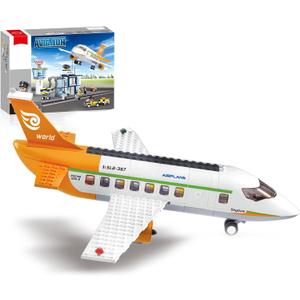 Airplane Building Set, City Airport Passenger Plane Toy, Compatible with Lego Plane, with an Airplane, Control Tower, Terminal, Baggage Cart, 8 Minifigures