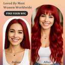 Long Red Wigs with Bangs 26Inch Wavy Curly Hair for Women Tangle Free Beginner Friendly Soft Natural Looking Wigs for Daily Party Use