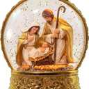 Christmas Snow Globes, 6.7" Nativity Glitter Water Lantern with Song, 6H Timer Battery & USB Powered Music Box for Christmas Decorations Indoor, Gold37