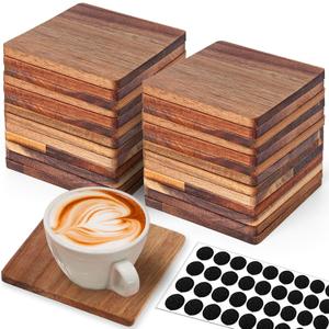 26 Pieces Unfinished Wood Coasters, 4 Inch Square Acacia Wooden Coasters for Crafts with Non-Slip Silicon Dots for DIY Stained Painting Wood Engraving Home Decoration