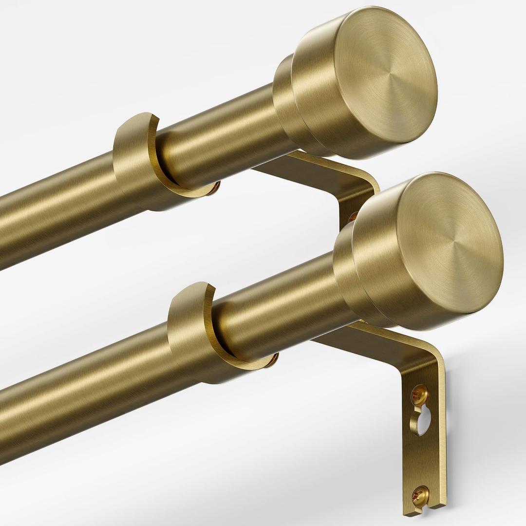 Oneach 2-Pack Heavy Duty Curtain Rods for Windows 28 to 48 Inch, 1 Inch Pole Adjustable Curtain Rod Set with Easy Installation and Modern Design (Antique Gold, 16 to 60 Inch)
