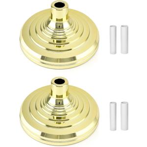 QWORK Flag Stand, 2 Pack Flag Base Stand for Indoor & Outdoor Flagpoles, Floor Base Stand, Compatible with 1.3 Inch and 1.1 Inch Diameter Flag Pole - Gold