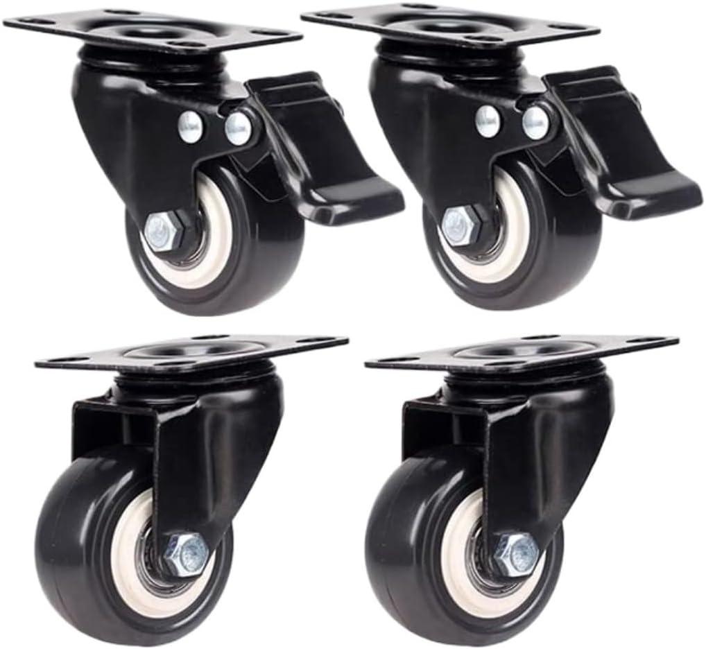 Caster Wheels for Furniture 4Pcs Swivel Casters Low Profile with Brake Casters for Furniture Floor Trolleys Workbench Casters (2inch, Black)