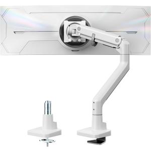 monTEK Heavy-Duty Monitor Arm for 17-57" Ultrawide Curved Screen, Supports up to 59.4 lbs, Adjustable Gas Spring Arm, 75/100 VESA Mount, Clamp & Grommet Desk Monitor Mount Single, White
