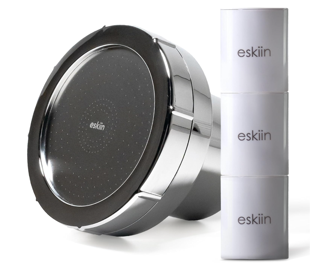 Eskiin Chrome Showerhead + 3 Filters (Year Supply) Best Shower Head With Filters For Healthy Hair & Skin - High Pressure Water Softener For Hard Water - Reduce Dandruff, Protect Colored Hair
