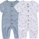 Ruliby Baby Girl Romper Button Jumpsuit Summer Infant Boy Clothes for 6 Months (Pack of 2)