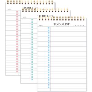 To Do List Notepad 3 Pack, Undated Daily Planner Notepad With To Do List Notebook Checklist Planner Spiral Waterproof Notepad for Office Supplies, School Planner, 52 Sheets/Pack, 5.5"*8.3" A5 Size