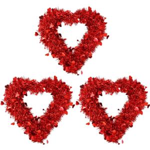 6 Pack Red Valentine Heart Wreaths Tinsel Hearts Shaped Wreath Hanging Valentine's Day Decorations for Valentines Holiday Wedding Birthday Party Front Door Wall Window Mantel Decor 15" x 13.4"