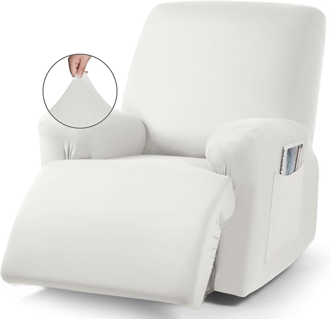 TAOCOCO Stretch Recliner Chair Covers 3-Piece Recliner Covers for Recliner Chair, Softness Polyester Fabric Reclining Chair Cover Furniture Protector - Fits Most Recliner Sizes (Milk White)