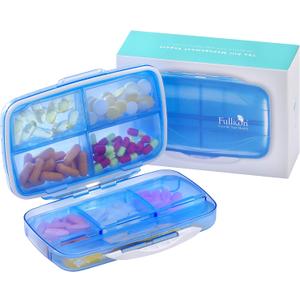 Travel Pill Organizer Large Portable Medication Organizer, Fullicon Oversize 8 Compartment Pill Box, Vitamin Travel Case Pill Holder - Airtight & Moistureproof (Blue)