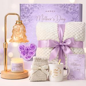 Mothers Day Gifts for Mom - Mother's Day Moms Gifts from Daughter Son Best Mom Ever 2026 - Happy Mothers Birthday Gift Ideas with Candle Warmer Lamp - Gift Basket Care Package for Women Mama Grandma