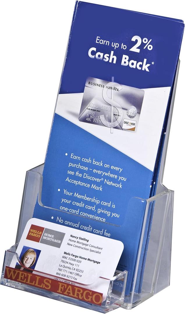 Clear-Ad - Acrylic Trifold Brochure Holder with Business Card Pocket - Rack Card Display - Pamphlet Stand - LHF-P100 (Single Pack)