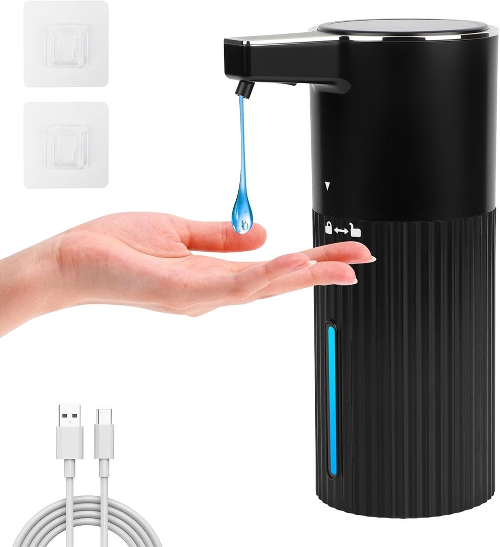 Automatic Liquid Soap Dispenser Touchless,13.52oz Wall Mounted Rechargeable Smart Hand Soap Dispenser, 4-Level Adjustable, for Kitchen Bathroom Office Kids Family Black