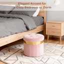 xuperbonus Small Ottoman with Storage,Folding Round Ottoman with Gold Trim,Velvet Storage Stool,Foot Stool with Soft Padded,Foot Rest for Living Room13x13x12.4(Pink,1pcs)