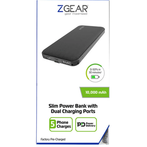 Zgear Slim Power Bank 10000 mAh with DUAL Charging Ports