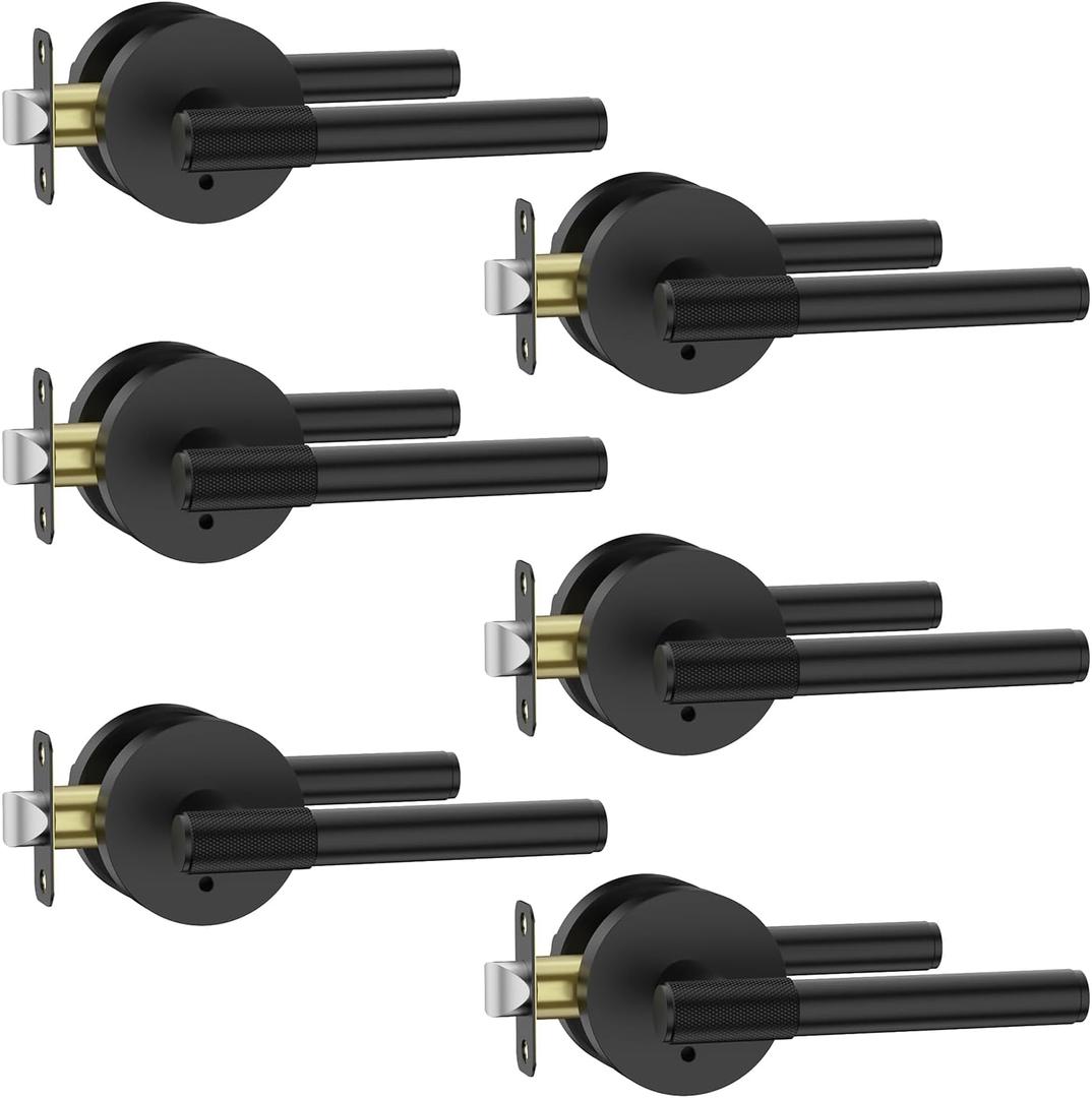 Asidrama 6 Pack Privacy Door Handles with Lock, Black Door Handles Interior for Bedroom or Bathroom, Heavy Duty Door Lever with Reversible Interior Door Handle for Left Right Sided Doors
