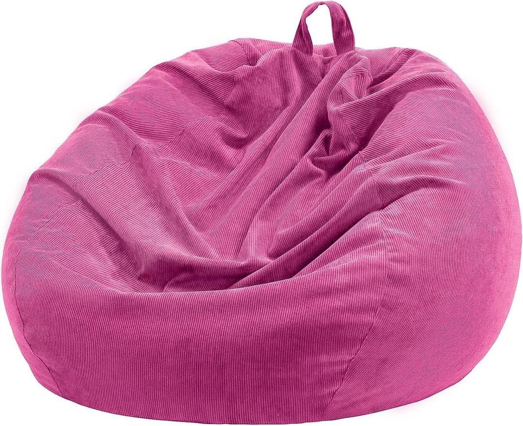 Nobildonna 3 ft Bean Bag Chair Cover (No Filler) 35"43" Large Stuffed Animal Storage Bean Bag Washable Big Beanbag Chair Cover Premium Corduroy Bean Bag Cover for Adults,Kids,Rose Red 300L