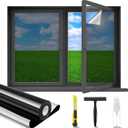 One Way Privacy Window Film 36 Inch x 100 ft Static Cling No Glue Privacy Window Tint Film Heat Control Block UV with a Scraper, a Knife, Empty Nozzle Bottle for Home and Office Windows