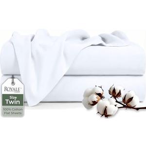 Royale Linens 100% Organic Cotton Twin 2 Pack Flat Sheet Only - Super Soft - Percale Top Sheets - Twin Flat Sheet Sold Separately - Breathable, Cool & Crisp White Sheets Only (66" x 96", White)