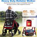 Walkers for Seniors 2 in 1 Wheelchair Combo, 450 lb Foldable Rollator Transport Chair with Seat, Heavy Duty Rolling Walker 10" Wheels for All Terrain, Red