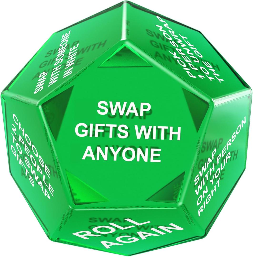 Santa Swap Gift Exchange Dice, Xmas Stocking Stuffers 2025, Exchange Game, 12 Sided Dice for Holiday Parties, Family Gatherings & Office Events with Themed Gameplay Actions