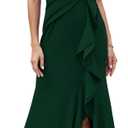 FQA Formal Evening Dresses for Women Elegant Evening Party Prom Dress Long Sexy V Neck Sleeveless Split Wrap (Large, Dark Green)