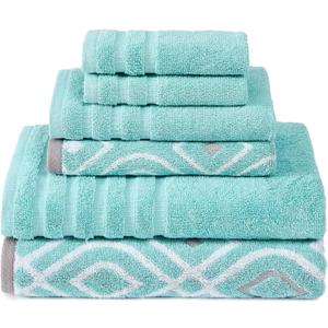 Modern Threads 6-Piece Yarn Dyed Towel Set Oxford Aqua - Bath Towels, Hand Towels, & Washcloths - Super Absorbent & Quick Dry - 100% Combed Cotton