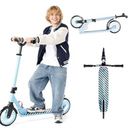 Scooters for Kids 5-7 8-12, Lightweight Foldable Kick Scooter, 4-Level Adjustable Handlebar, 8-Inch Large Wheels with Shock Absorption, for Ages 6 and Up (Light Blue)