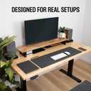 COREMINDED Solid Wood Dual Monitor Stand Riser 43" Oak Desk Shelf for 2 Monitors with Tray & Wool Felt, Organizer for Desktop, Laptop and Office (Solid Oak)