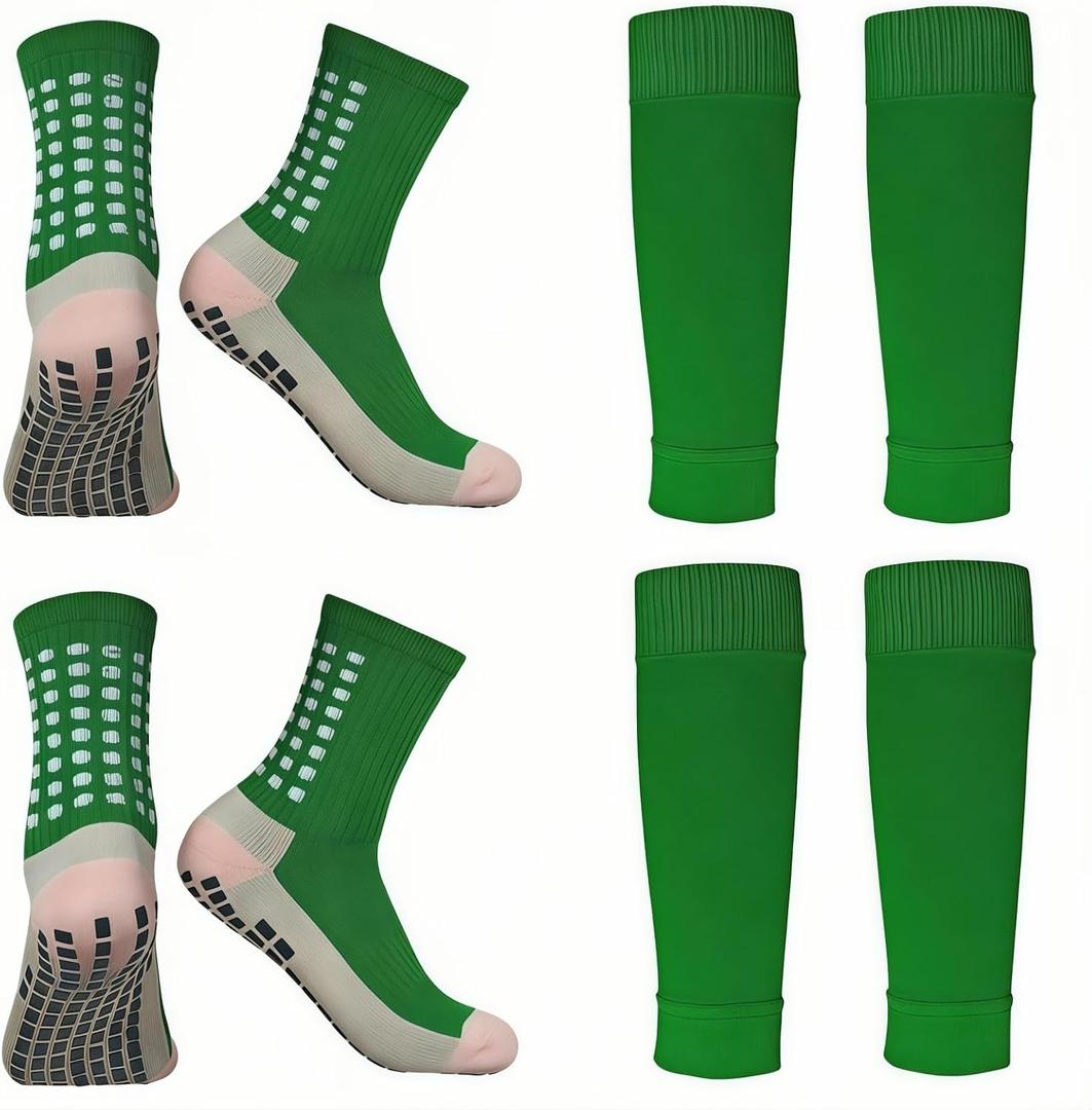 1 Set Anti-Slip Grip Soccer Socks with Shin Guard Sleeves, Sports Athletic Socks for Men