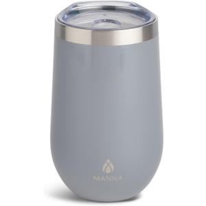 Manna Double Wall Insulated Stainless Steel Stemless Wine Cup Tumbler with Splash-Proof Sliding Lid - 12 Oz Purple