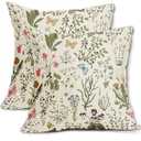 Sorfbliss Spring Floral Pillow Covers 18x18 Set of 2 Sage Green Wild Flower Plant Vintage Botanical Print Decorative Throw Pillow Cases Outdoor Seasonal Farmhouse Decor for Sofa Couch Bed