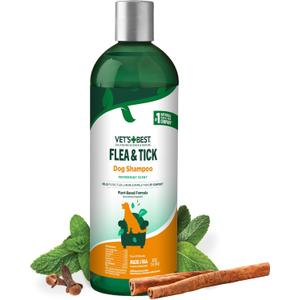 Vets Best Flea and Tick Shampoo for Dogs  Advanced Strength Plant-Based Formula for Flea Treatment and Prevention, Natural Flea Bath and Tick Control, Vet Recommended, Made in USA, 12 oz