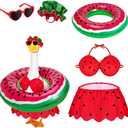 Bikini Porch Goose Outfits Summer Costume for 23" 17" Goose Statue, Swimsuit Set with Sunglasses, Swim Ring and Hat, Hawaiian Style for Garden Patio Lawn Yard Outdoor Decoration(Watermelon)