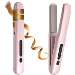 Cordless Hair Straightener, Portable Flat Iron 4 Temperature Options and 20S Fast Heating, Long-Life Battery Ceramic Hair Straightener, Travel Size USB Rechargeable (Pink)
