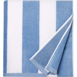 CLOWOOD Cotton Oversized Beach Towel - Large 35 x 70 in Striped Pool Towel, Soft Velour Big Cabana Swimming Towel (Alaskan Blue)