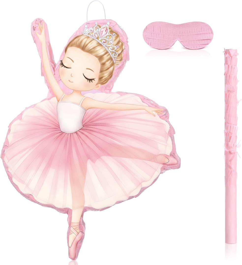 Threan Princess Piata Fairy Party Decorations Pink Ballet Piata Ballerina, Birthday Game Set Party Supplies for Girl Princess Theme Baby Shower Butterfly Birthday Supplies Decoration (Ballet)