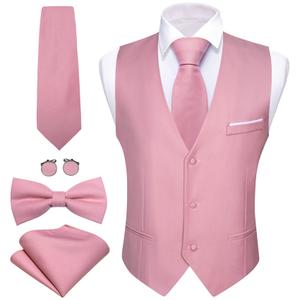 Barry.Wang Mens Formal Business Suit Vest Slim Fit Casual Solid Color Dress Waistcoat Tie Bow Tie Set Wedding Party, Medium