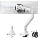 monTEK Single Monitor Arm with USB A/C, Ultrawide Monitor Stand for 17 to 57 Inch Curved Screen, Holds 59.4 lbs, Adjustable Gas Spring Arm, 75/100 VESA Mount, Clamp & Grommet Desk Mount, White