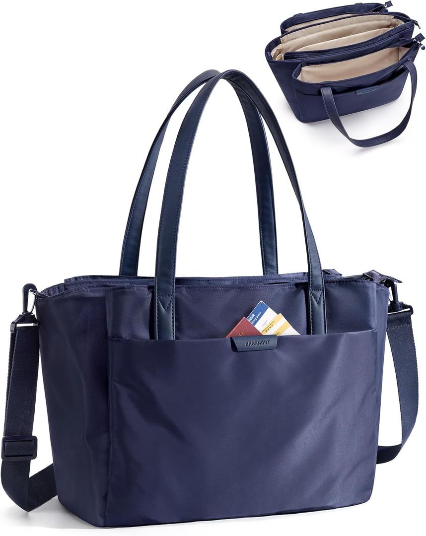 BAGSMART Tote Bag for Women with Compartments, Work Tote Bag with Zipper Women Purse Crossbody Shoulder Handbag with Strap (Navy Blue)