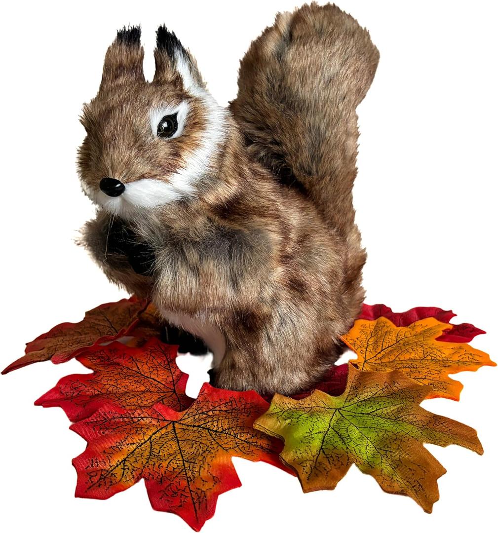 Realistic Squirrel Figurine - Lifelike Plush Tree Rodent with Bushy Tail, Handcrafted Collectible Stuffed Animal for Festive Decorations, DIY Centerpiece, Woodland Home Decor