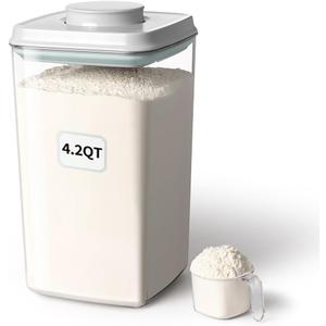 Ankou Airtight Pop Food Storage Container with Lid & 130ml Scoop, 4L/4.2qt BPA-Free Cereal, Rice, Flour, Pasta & Snack Container, Stackable & Durable,Kitchen Pantry Organizer