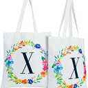 Okuna Outpost Set of 2 Reusable Monogram Letter X Personalized Canvas Tote Bags for Women, Floral Design (29 Inches)