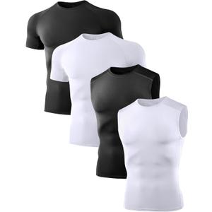 Dalavch 4 Pack Compression Shirts and Tank Tops Men Short Sleeve/Sleeveless Athletic Undershirt for Sport (Medium, 2 Black 2 White)