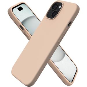 ORNARTO Compatible with iPhone 15 Case 6.1, Slim Liquid Silicone 3 Layers Full Covered Soft Gel Rubber Phone Case, Anti-Scratch Shockproof Protective Cover 6.1 Inch, Khaki Nude