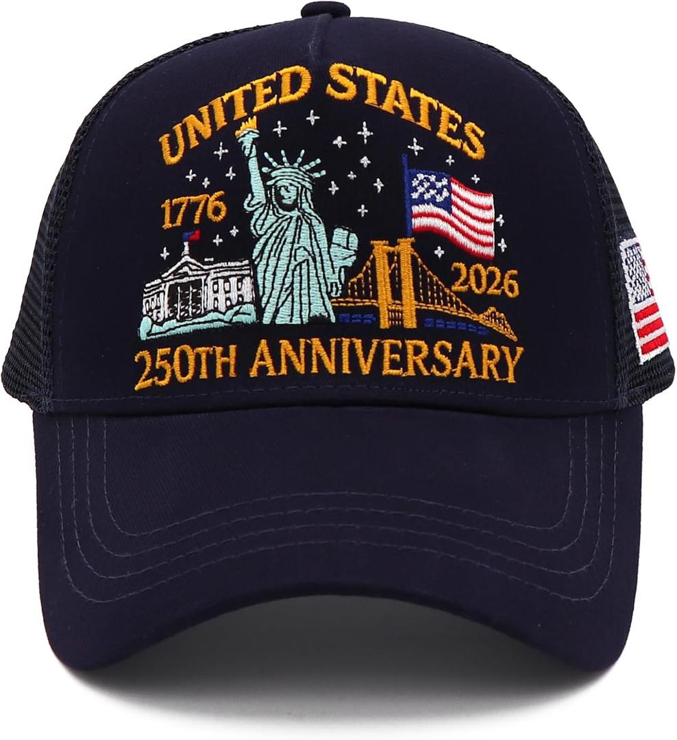 250 Anniversary USA Hat|250th Anniversary USA hat|1776-2026 Embroidery Patriots Hat Mesh-Back Cap for Men Women (Dark Blue)